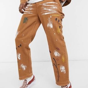 ASOS Jaded London Paint Splattered Carpenter Jeans Brown Skate Fit NWT Size 30